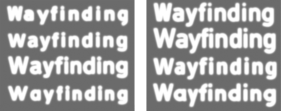 Different signage typefaces using standard tracking covering the same horizontal space