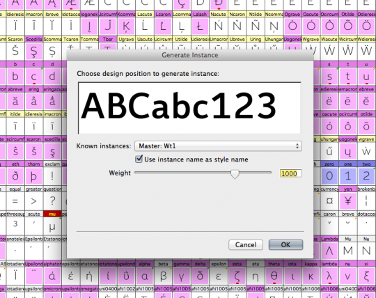 Generating Instances in FontLab - no presets possible