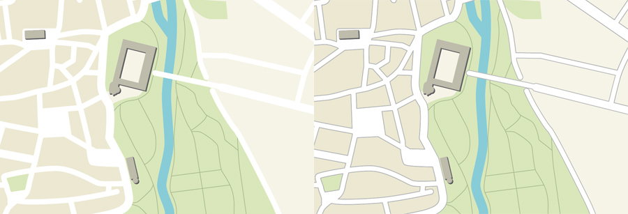 Map without and with street outlines