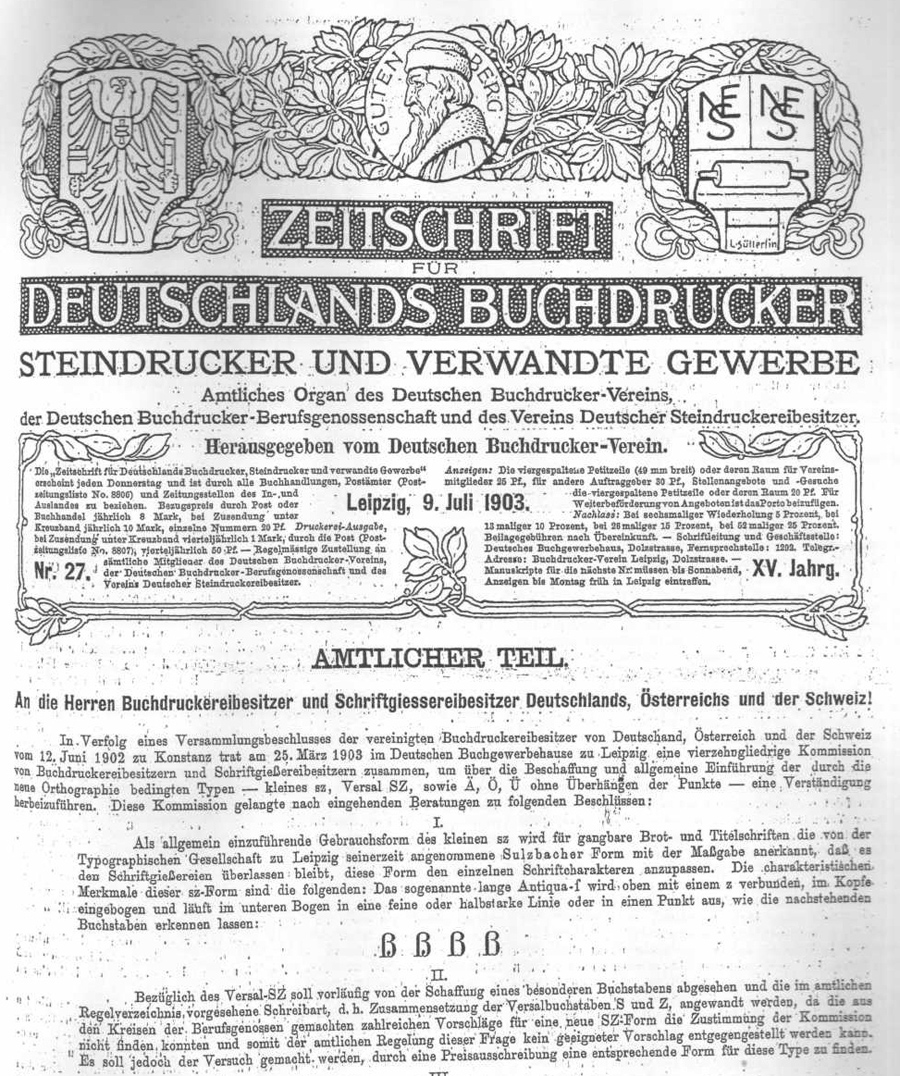 The official introduction of the Latin ß glyph in 1903