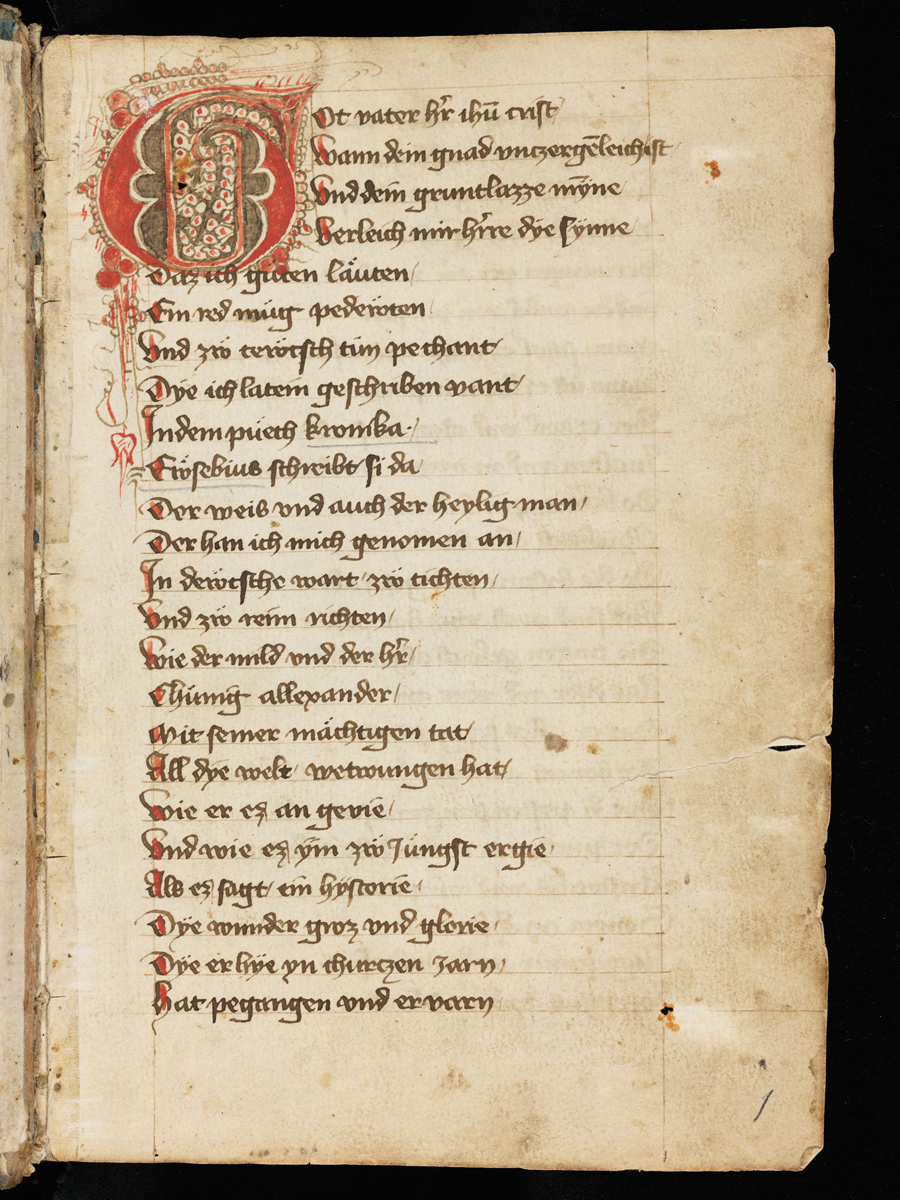 Cologny, Fondation Martin Bodmer, Cod. Bodmer 151, p. 1r – Seifrit, Alexander (http://www.e-codices.unifr.ch/en/list/one/cb/0151)